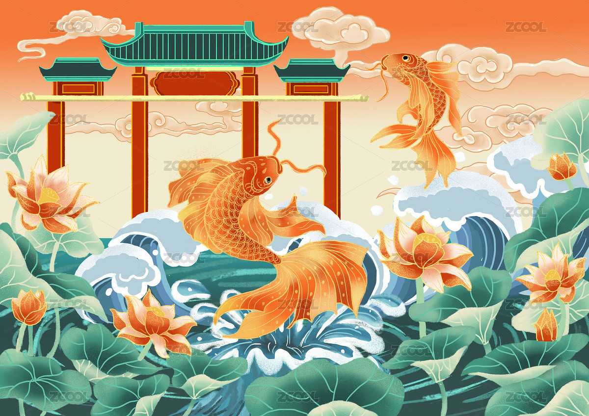 国潮古风海报插画鱼跃龙门（主预览-4031711） - 未分类 - 站酷设计师聊喵原创素材 - 站酷ZCOOL