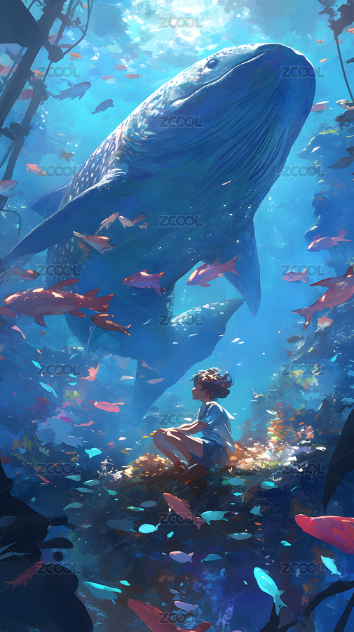 海底巨鯨與女孩的奇幻相遇（主預(yù)覽-4070377） - 未分類 - 站酷設(shè)計(jì)師山影集原創(chuàng)素材 - 站酷ZCOOL
