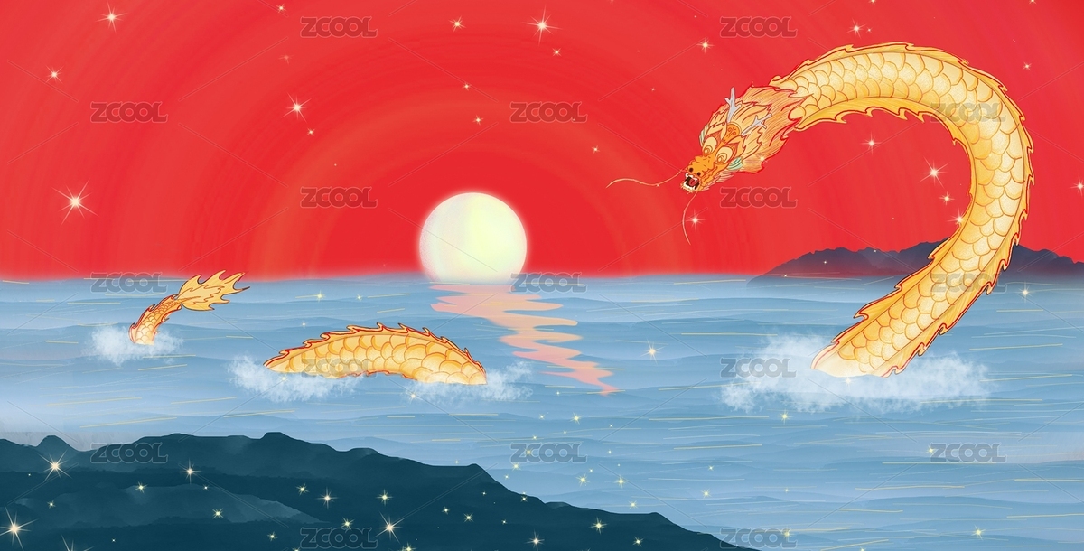 中國風(fēng)華夏金色巨龍在大海中飛躍（主預(yù)覽-8405756） - 未分類 - 站酷設(shè)計師靈魂畫師DJ藥靈兒原創(chuàng)素材 - 站酷ZCOOL