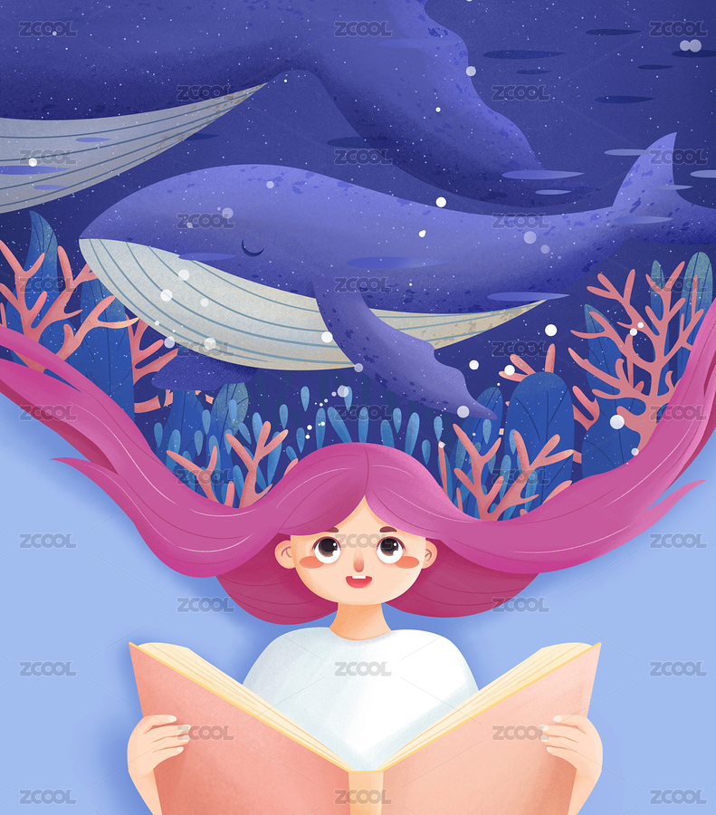 女孩读书创意插画（主预览-7478691） - 未分类 - 站酷设计师黑不见猫原创素材 - 站酷ZCOOL