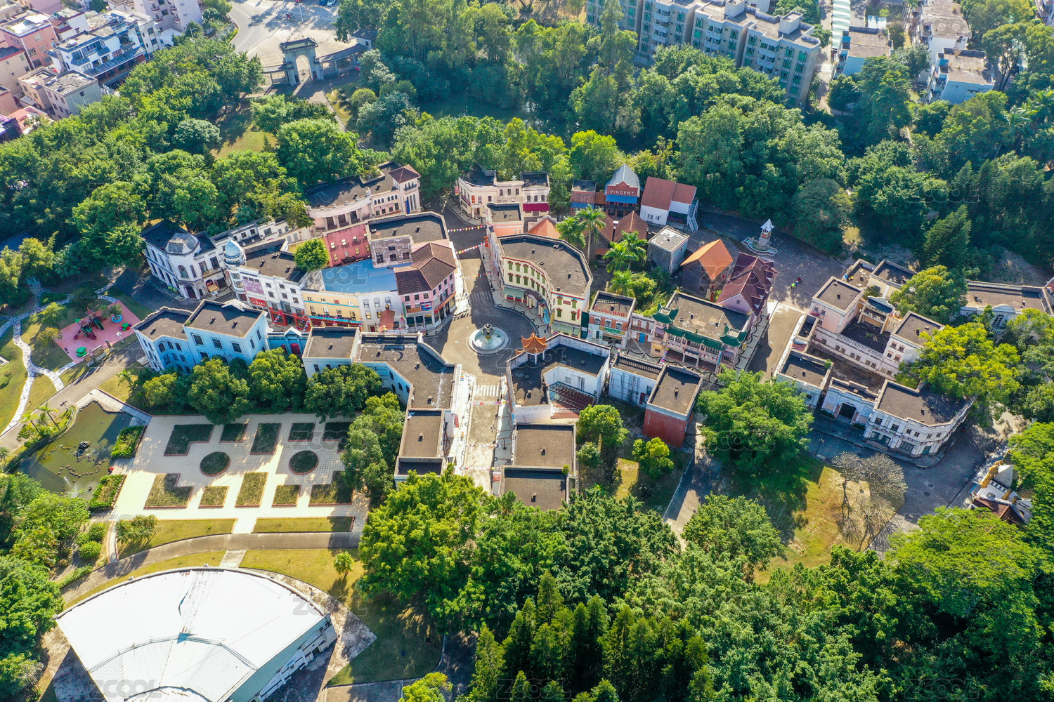 航拍中国广东省中山市中山影视城建筑群