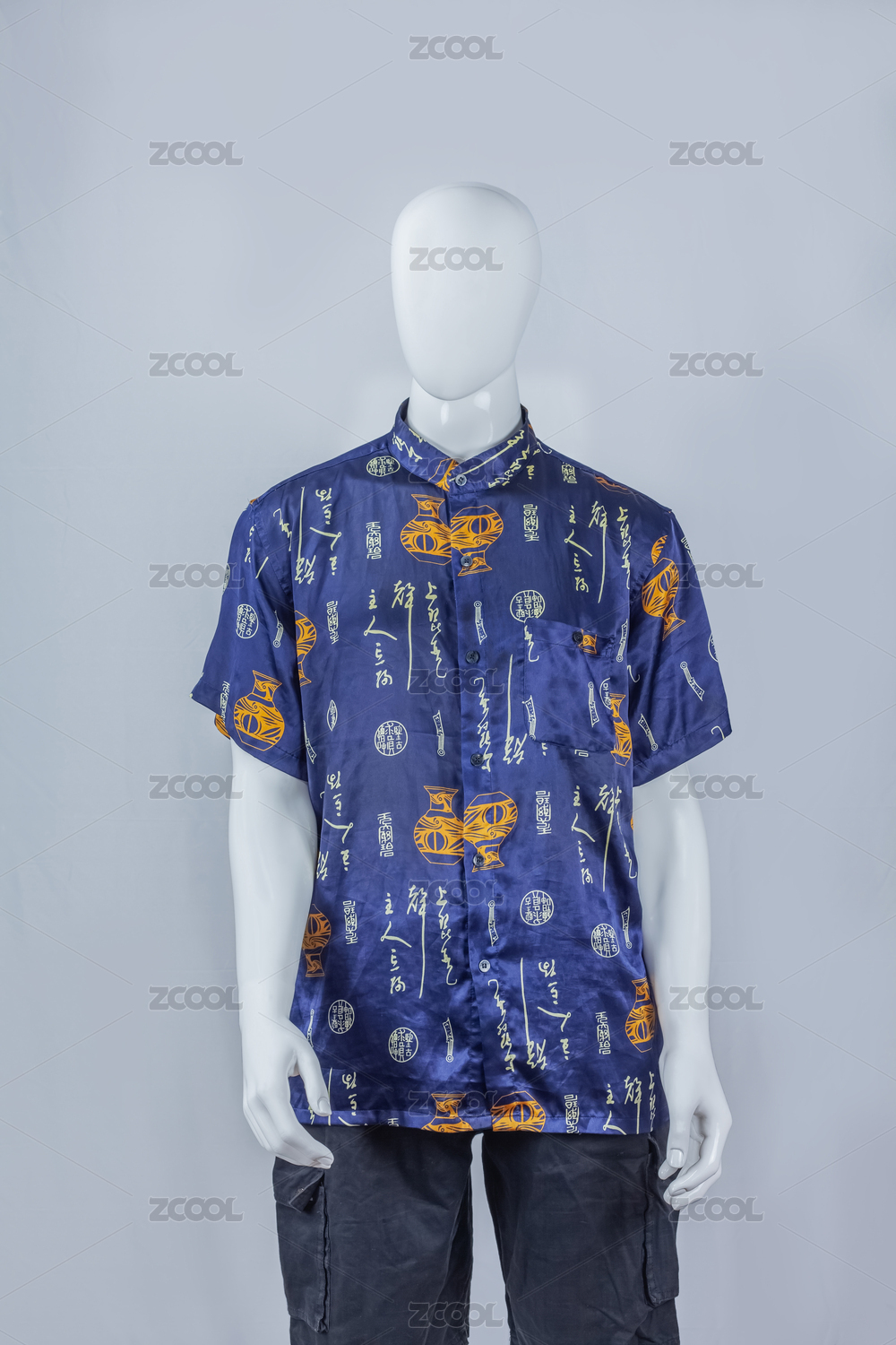 夏季男式唐式短袖衫丝织服装