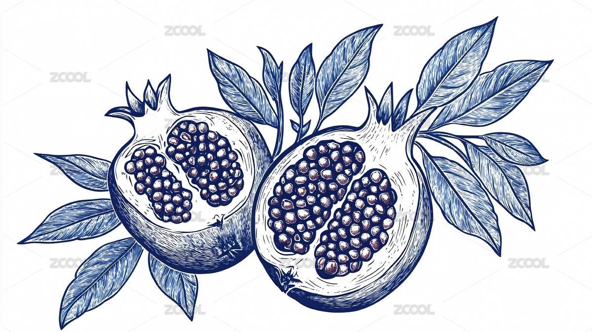 石榴丰收丰收单色版画线条风格（主预览-5181589） - 未分类 - 站酷设计师喜欢你时风好甜原创素材 - 站酷ZCOOL