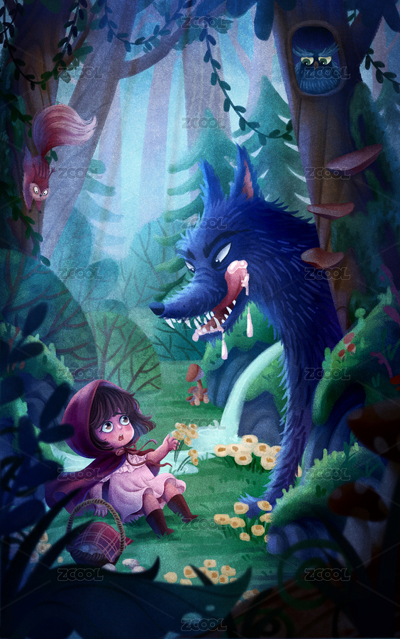 小紅帽與大灰狼（主預(yù)覽-700345） - 未分類 - 站酷設(shè)計師微曦插畫原創(chuàng)素材 - 站酷ZCOOL