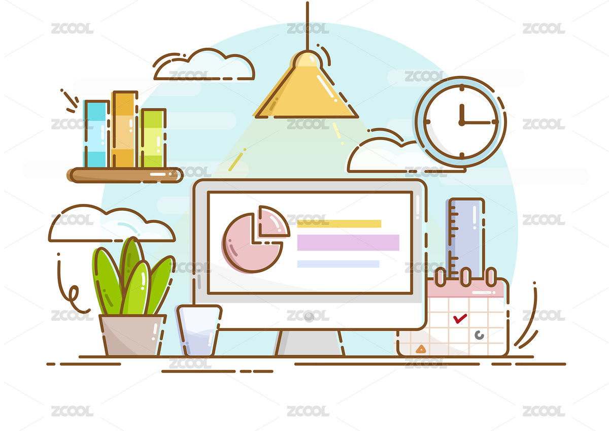 工作台办公金融学习矢量线性插画（主预览-4590004） - 未分类 - 站酷设计师MoningY原创素材 - 站酷ZCOOL