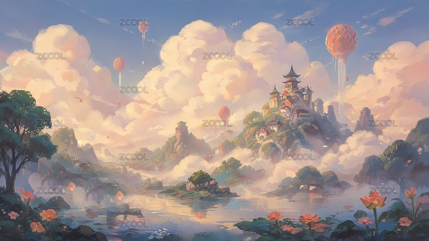 中式幻想浪漫场景设定背景图