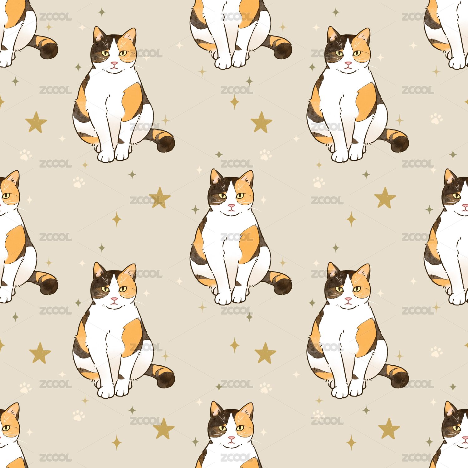 猫猫插画 无缝拼接图案