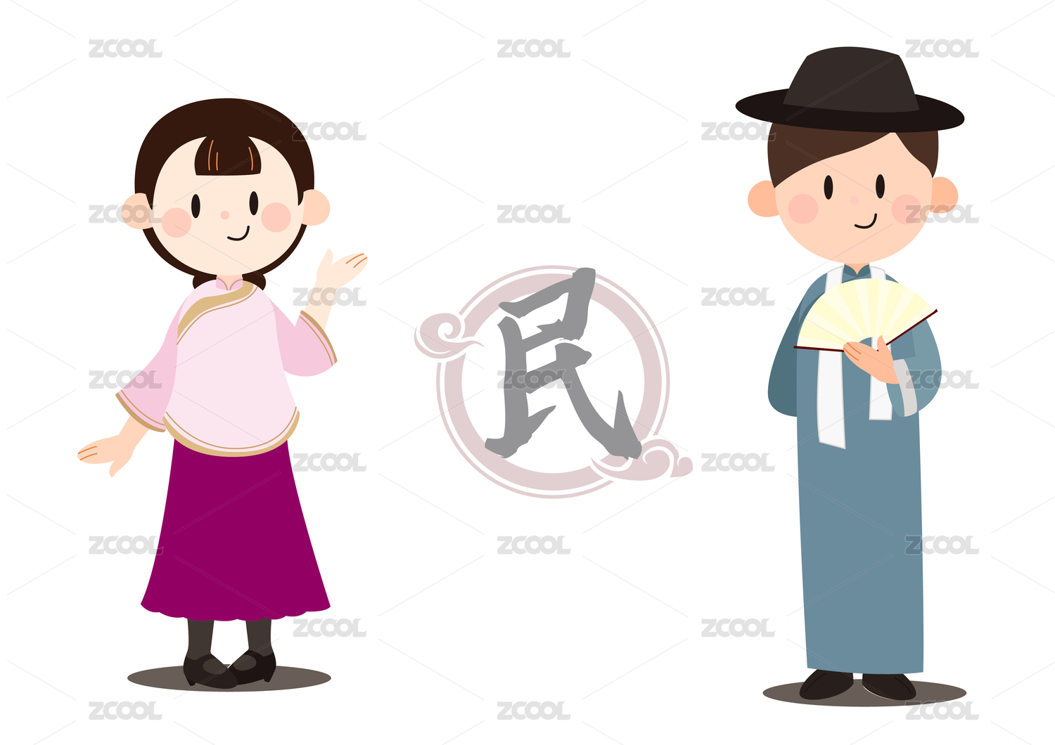 中国历代服装发饰发展图矢量图可爱卡通民国