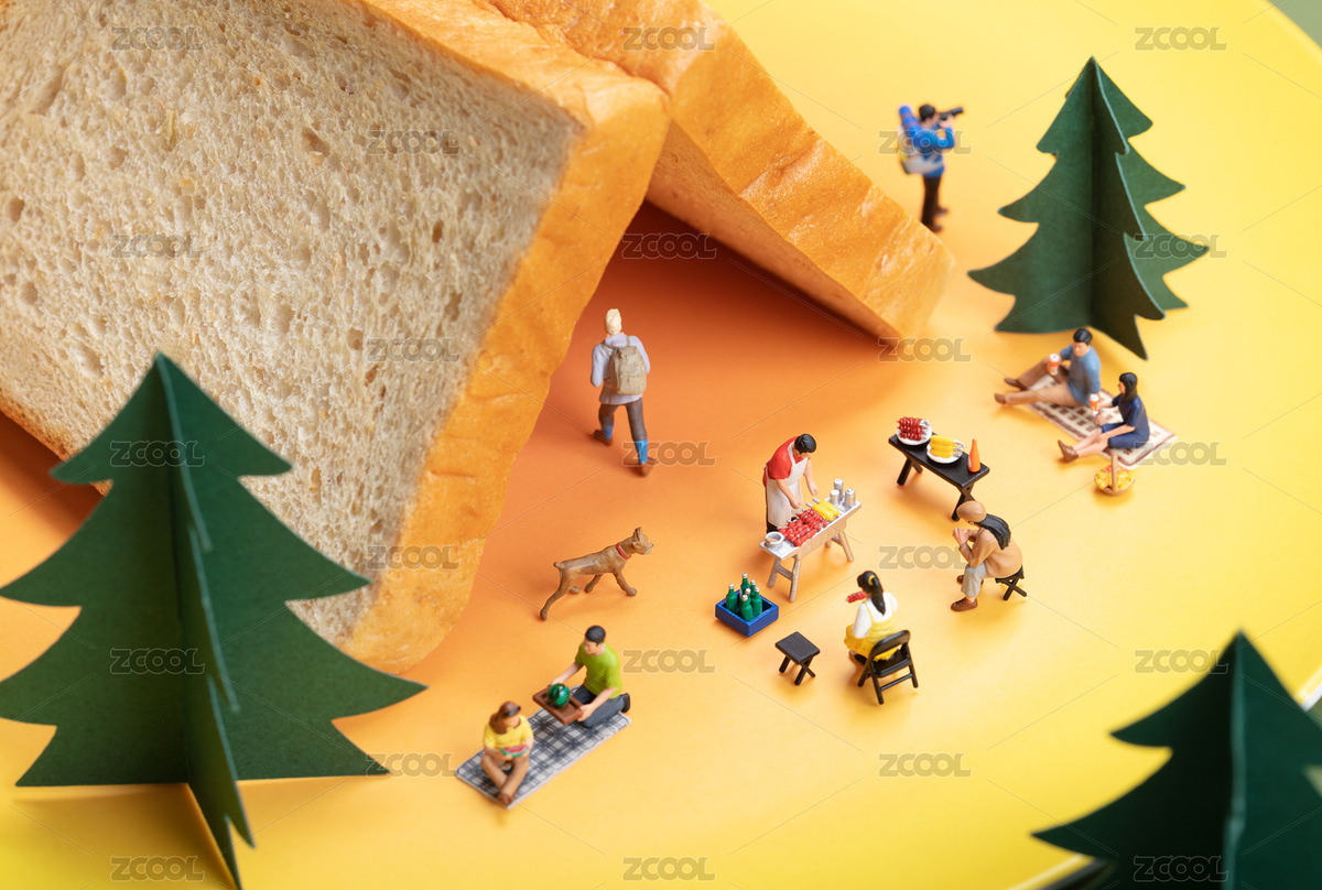 微縮創(chuàng)意在吐司面包下燒烤野餐（主預(yù)覽-8494522） - 未分類 - 站酷設(shè)計師黑白湊原創(chuàng)素材 - 站酷ZCOOL