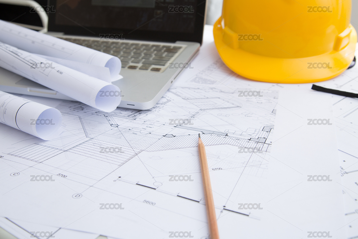 办公桌上的施工图纸和笔记本电脑（主预览-8695530） - 未分类 - 站酷设计师南京百滔文化传媒原创素材 - 站酷ZCOOL