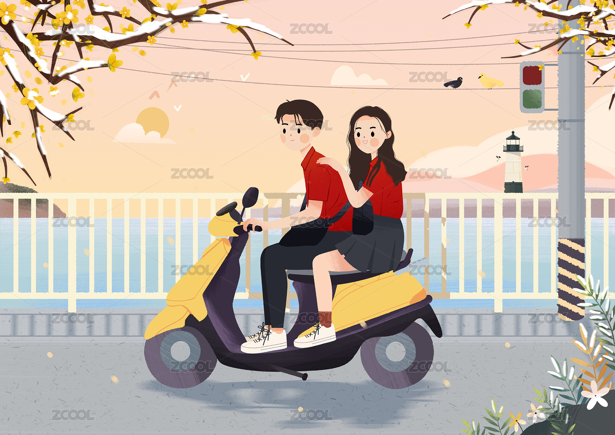 騎著電瓶車載著女朋友慶祝新年的男生（主預(yù)覽-7979773） - 未分類 - 站酷設(shè)計(jì)師晚風(fēng)在畫畫原創(chuàng)素材 - 站酷ZCOOL