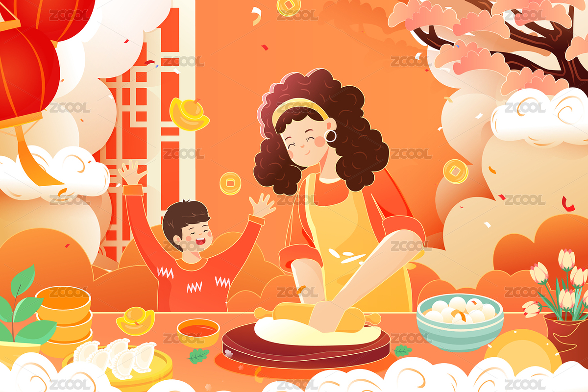 卡通元宵節(jié)慶祝家人團(tuán)圓中國(guó)風(fēng)背景矢量插畫（主預(yù)覽-1491560） - 未分類 - 站酷設(shè)計(jì)師keeein原創(chuàng)素材 - 站酷ZCOOL