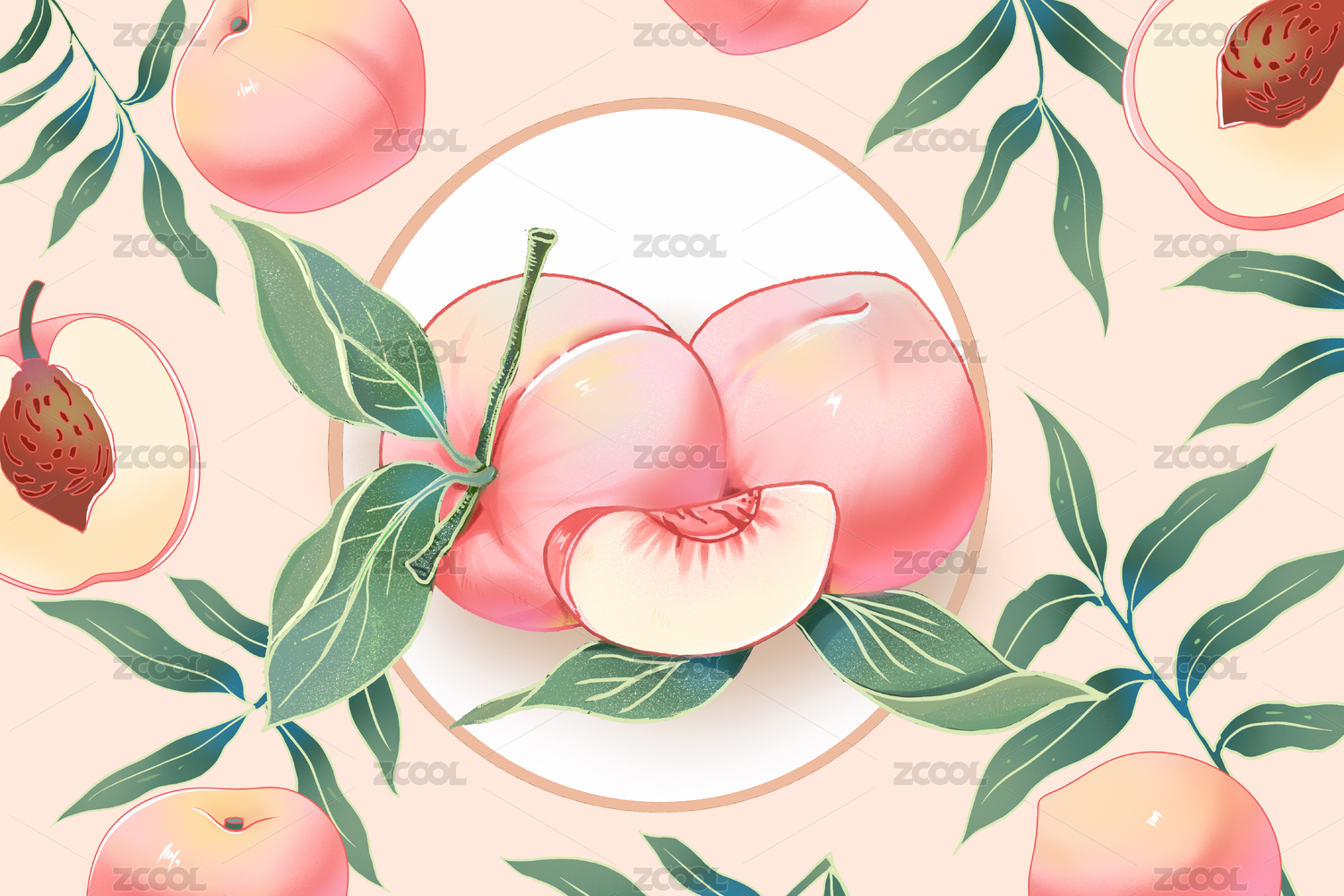 水蜜桃包装插画