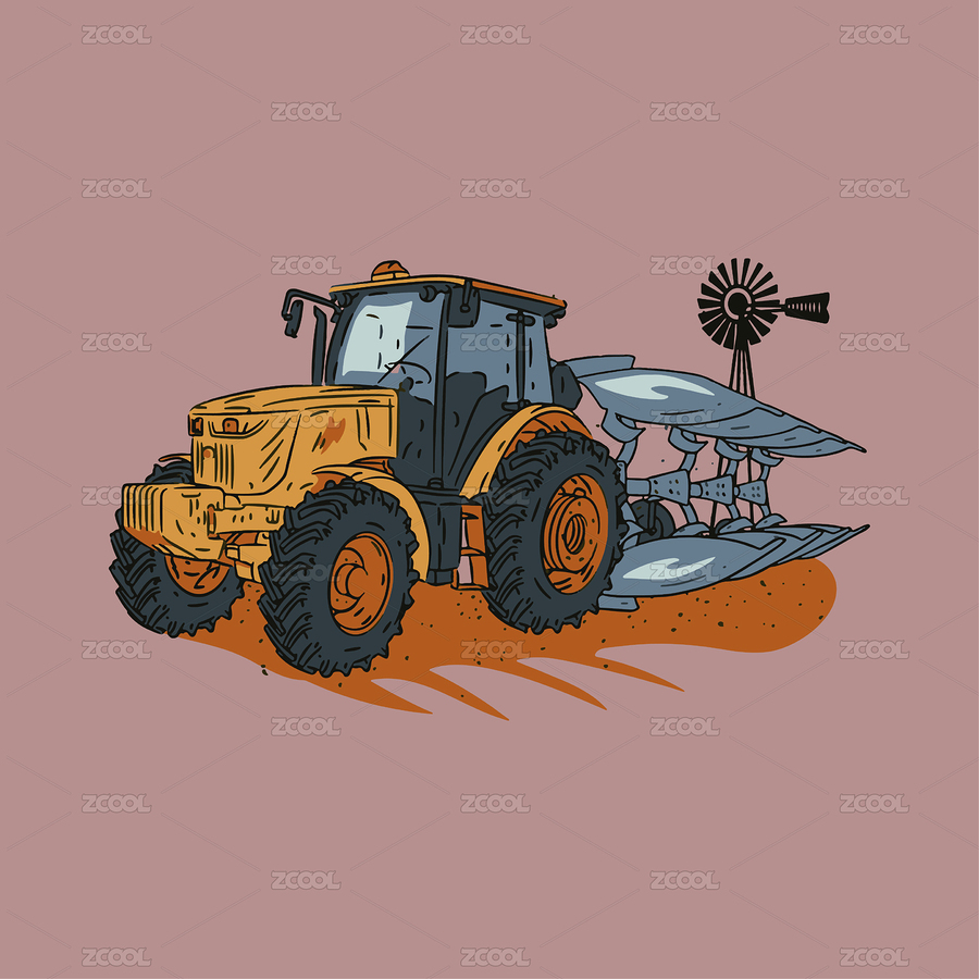 帶著收割機(jī)的拖拉機(jī)農(nóng)場(chǎng)生活手繪圖案（主預(yù)覽-7022663） - 未分類 - 站酷設(shè)計(jì)師huarong666原創(chuàng)素材 - 站酷ZCOOL