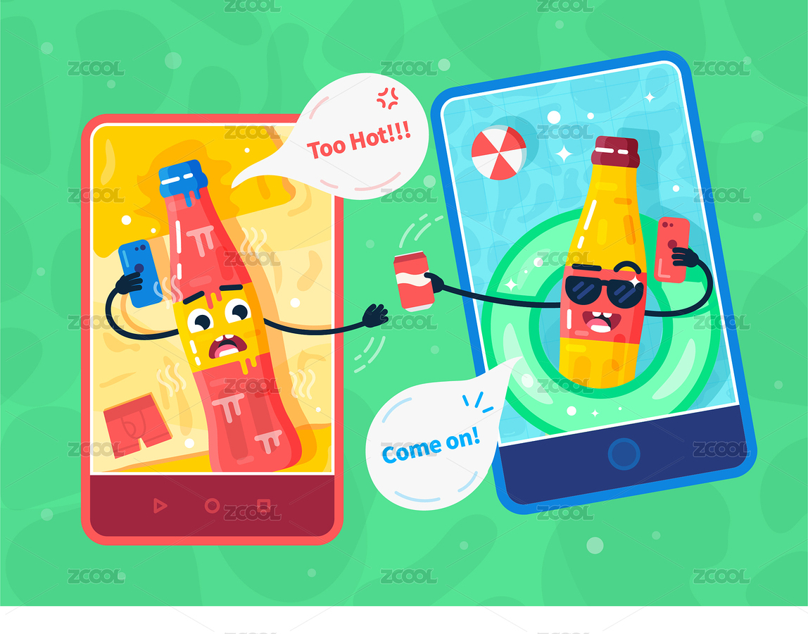 兩個可樂瓶跨越手機(jī)屏幕傳遞可樂（主預(yù)覽-4628323） - 未分類 - 站酷設(shè)計師Ai肖博士原創(chuàng)素材 - 站酷ZCOOL