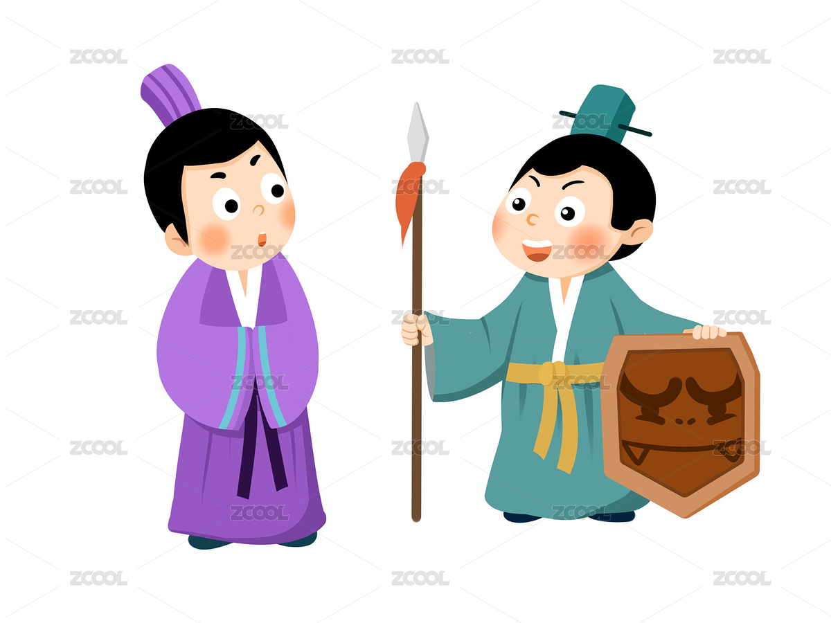 成语自相矛盾绿色古装人物手拿矛和盾（主预览-2789283） - 未分类 - 站酷设计师h5efD8cyQR原创素材 - 站酷ZCOOL