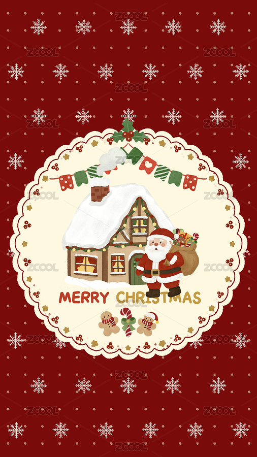 圣誕老人與雪屋的紅色背景卡通手繪插畫（主預(yù)覽-12603066） - 未分類 - 站酷設(shè)計(jì)師金玉的呆毛原創(chuàng)素材 - 站酷ZCOOL