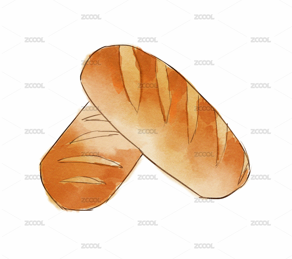 手繪食物長(zhǎng)條面包早餐水彩插畫元素（主預(yù)覽-3217635） - 未分類 - 站酷設(shè)計(jì)師蘇森Suzie原創(chuàng)素材 - 站酷ZCOOL