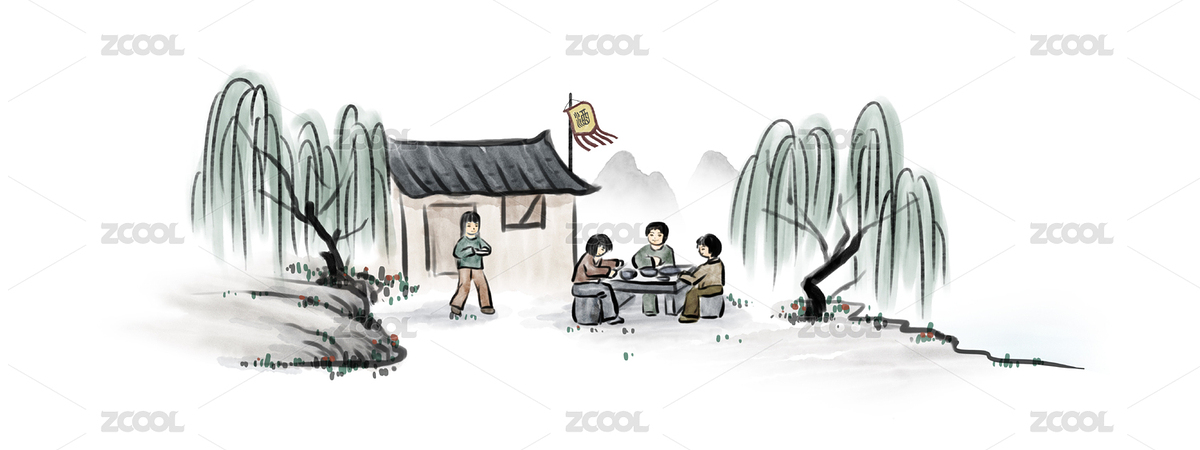 中國風(fēng)水墨好友品酒田園生活圖（主預(yù)覽-1269197） - 未分類 - 站酷設(shè)計師花莎工坊原創(chuàng)素材 - 站酷ZCOOL