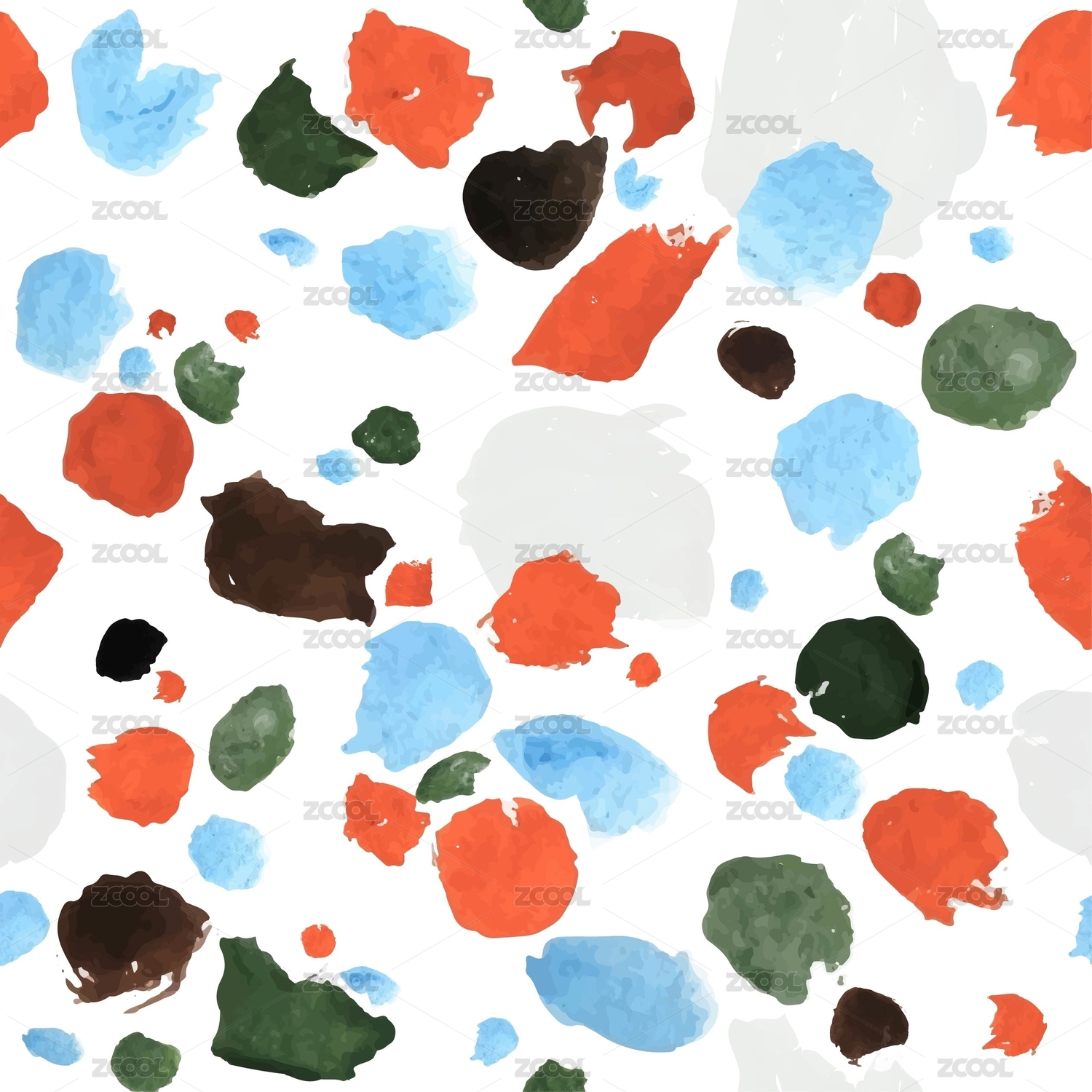 Terrazzo, seamless pattern,   watercolor, vector illustration