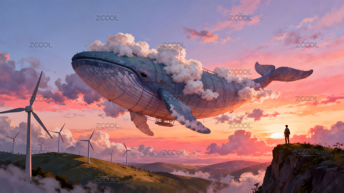 天空巨鯨遨游夕陽之下（主預(yù)覽-12309101） - 未分類 - 站酷設(shè)計(jì)師⒈嗰亽の江湖原創(chuàng)素材 - 站酷ZCOOL