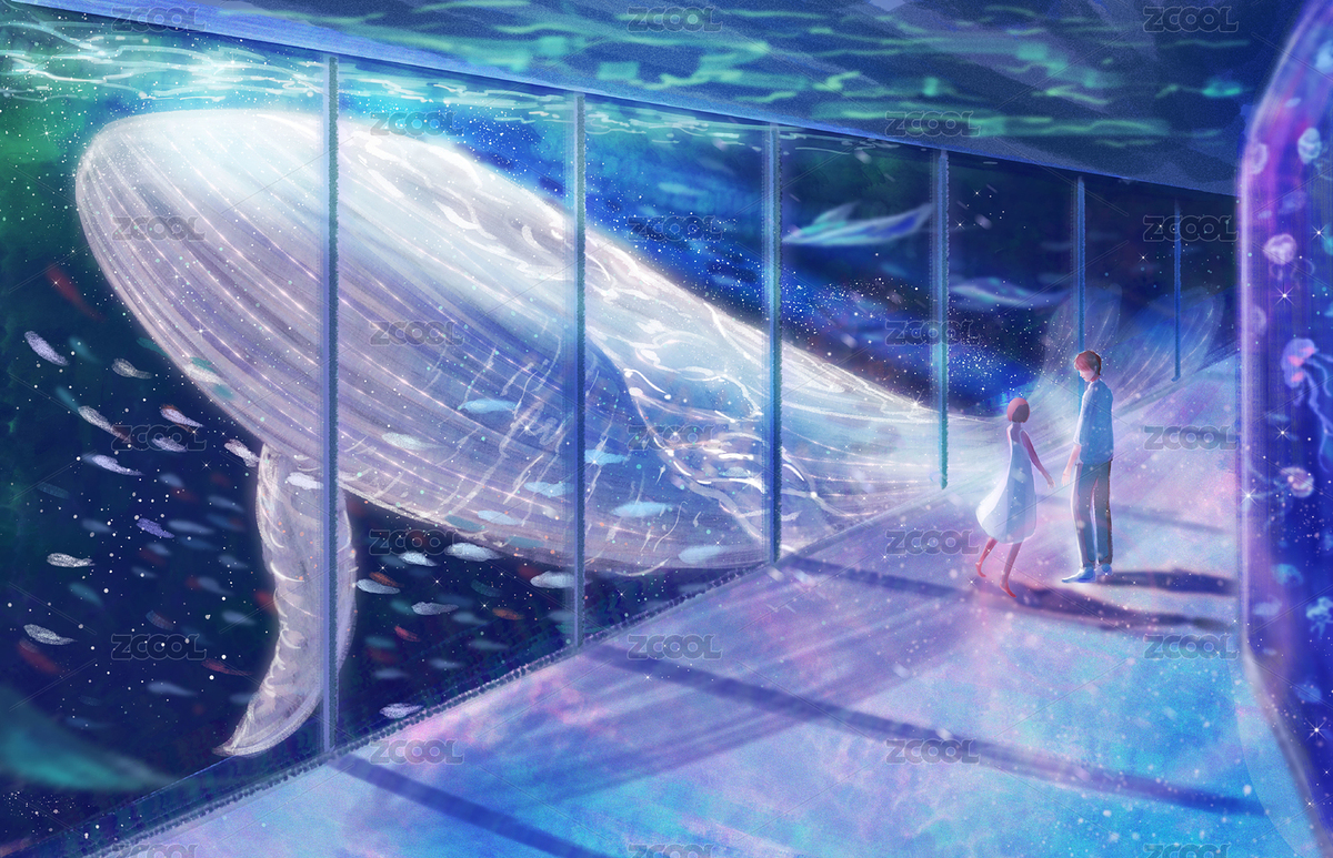 情侶在海洋館看鯨魚浪漫插畫（主預(yù)覽-8673533） - 未分類 - 站酷設(shè)計師王點點原創(chuàng)素材 - 站酷ZCOOL