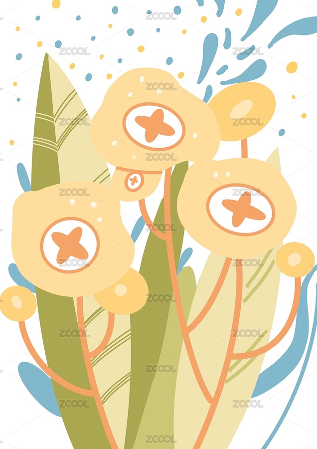 平面風(fēng)格黃綠色系花朵裝飾（主預(yù)覽-6461756） - 未分類 - 站酷設(shè)計(jì)師mua_糖豆子原創(chuàng)素材 - 站酷ZCOOL