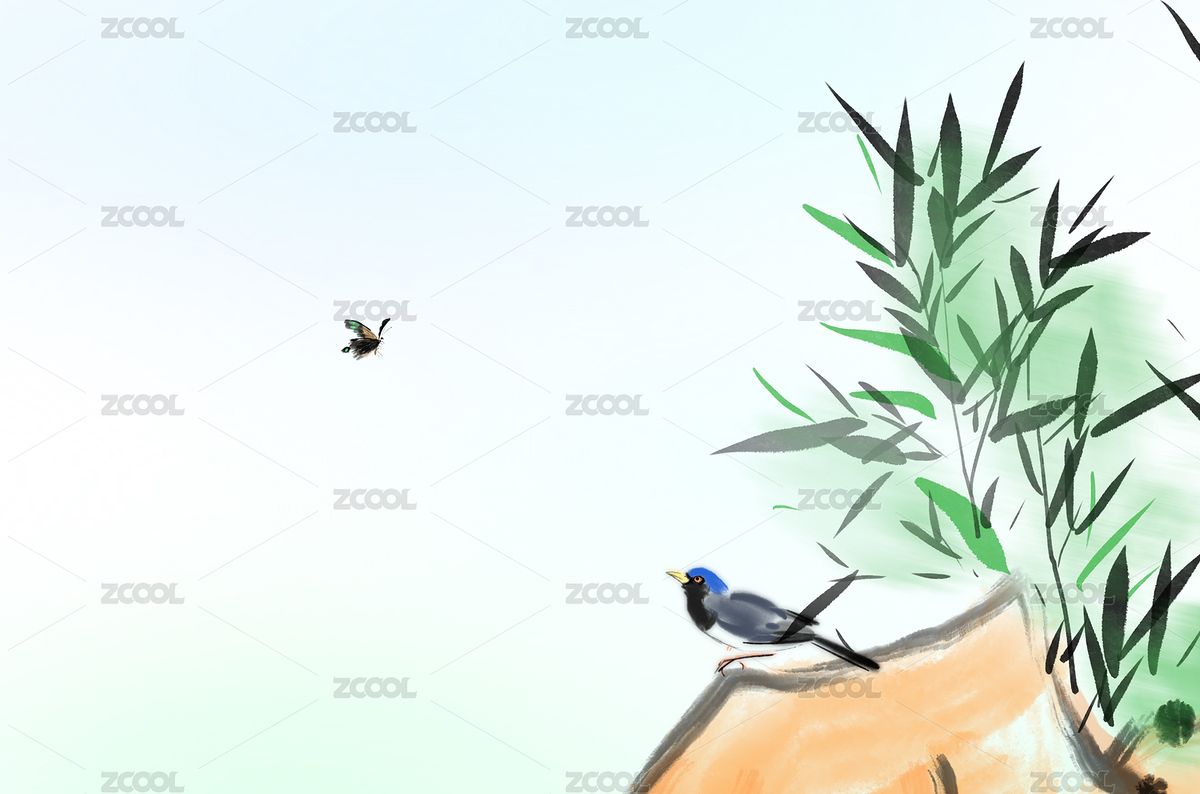 傳統(tǒng)文化水墨中國畫插圖小鳥蝴蝶（主預覽-1297320） - 未分類 - 站酷設計師xiangzihu1989原創(chuàng)素材 - 站酷ZCOOL