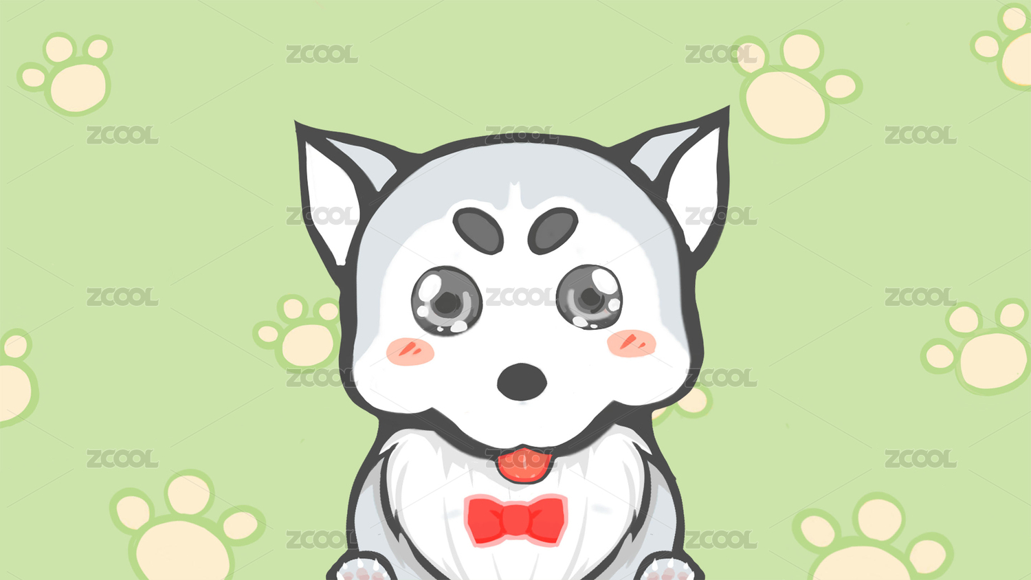 A Husky puppy. It can accompany you. Bring you healing and comfort. This animal illustration is Aesthetic Card Ventilation illustration.Husky is a lovely animal.