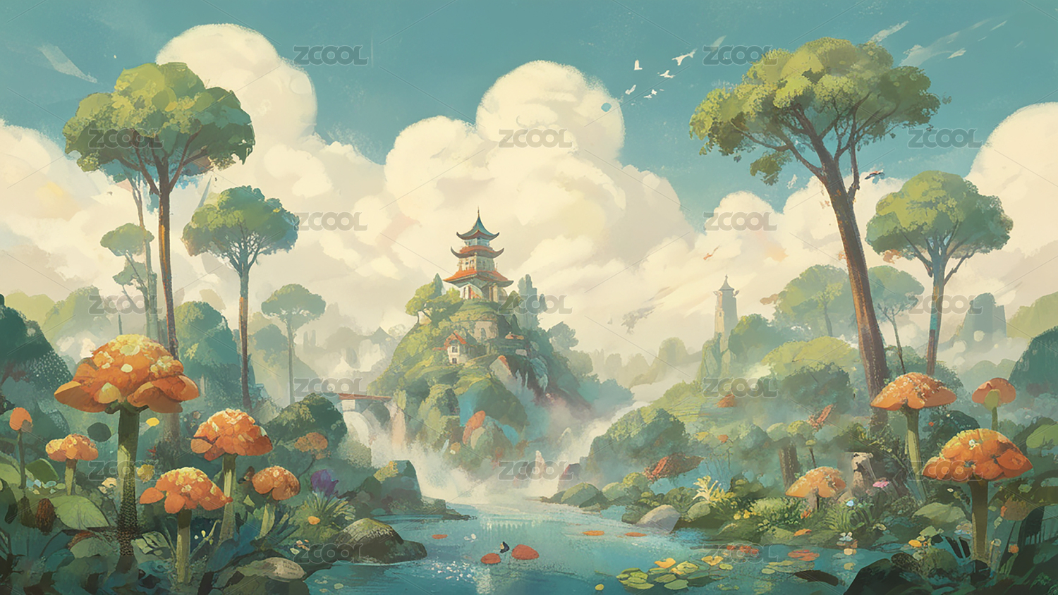 中式幻想浪漫场景设定背景图