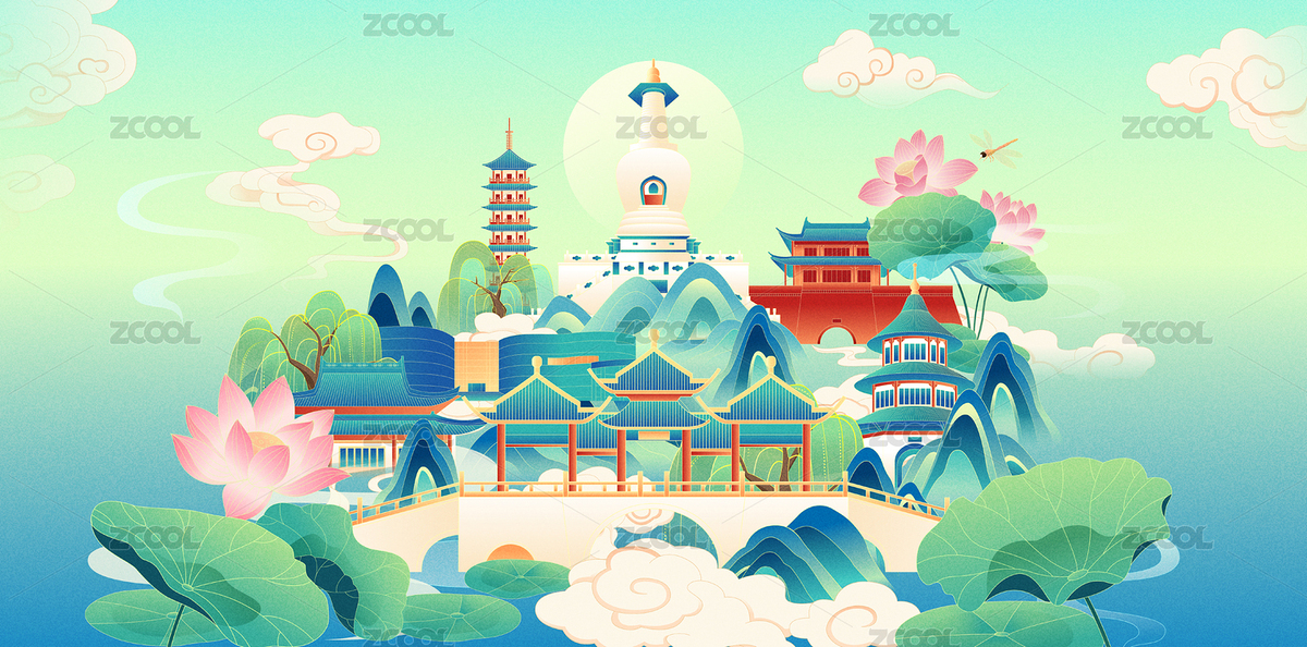 国风扬州城市地标建筑夏季节气矢量海报（主预览-8085315） - 未分类 - 站酷设计师白木夏天原创素材 - 站酷ZCOOL