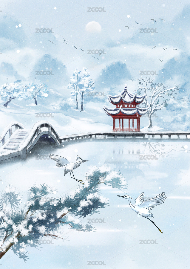 中国风手绘二十四节气插画冬日大雪 水墨山水画（主预览-6957598） - 未分类 - 站酷设计师甘草的画园原创素材 - 站酷ZCOOL