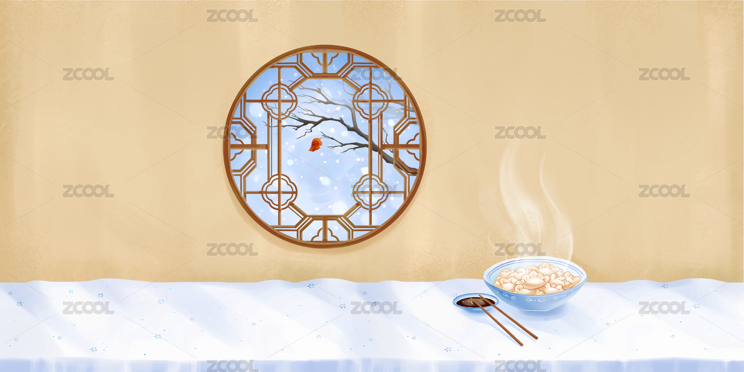 立冬初雪下的红叶和冬至的饺子