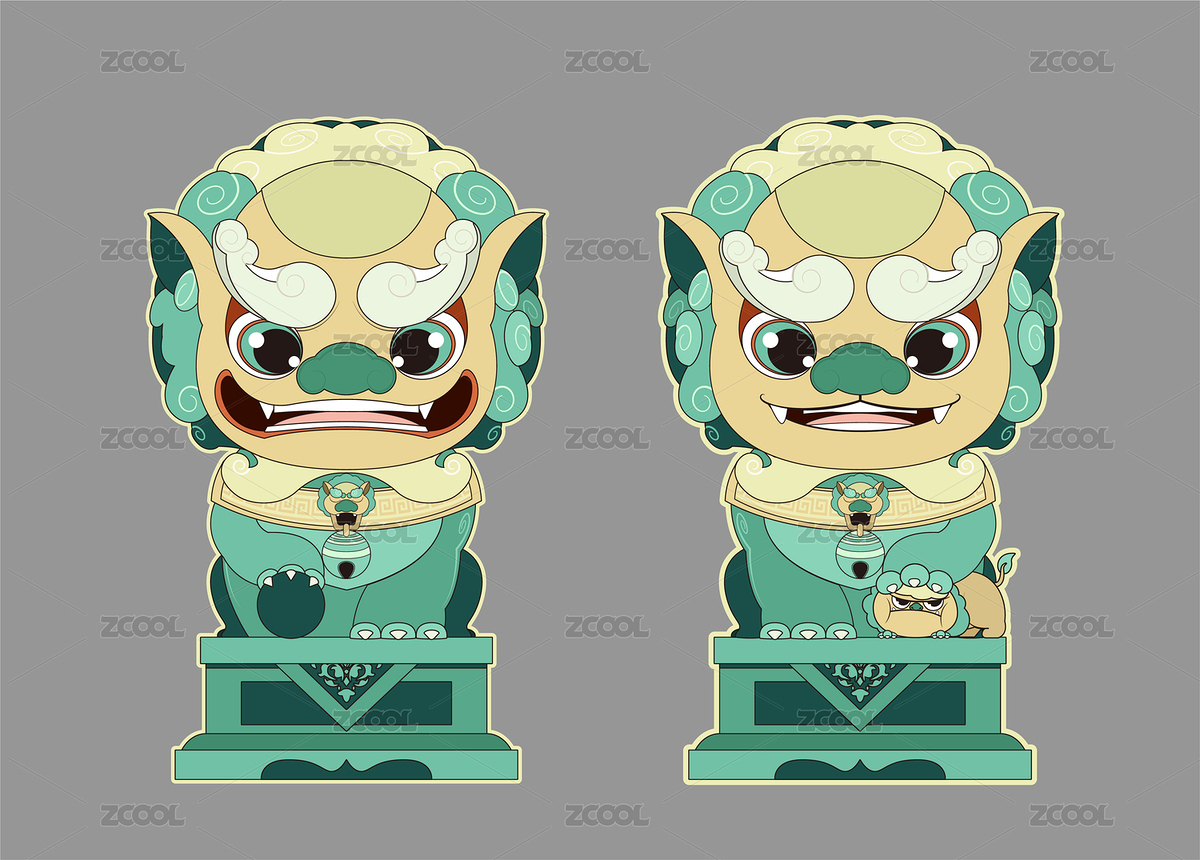 一對石獅子矢量卡通形象插畫（主預(yù)覽-2081775） - 未分類 - 站酷設(shè)計師風(fēng)語storm原創(chuàng)素材 - 站酷ZCOOL