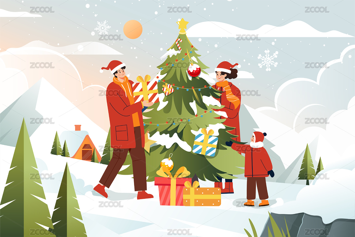 一家人装扮圣诞树（主预览-8600657） - 未分类 - 站酷设计师速写84原创素材 - 站酷ZCOOL