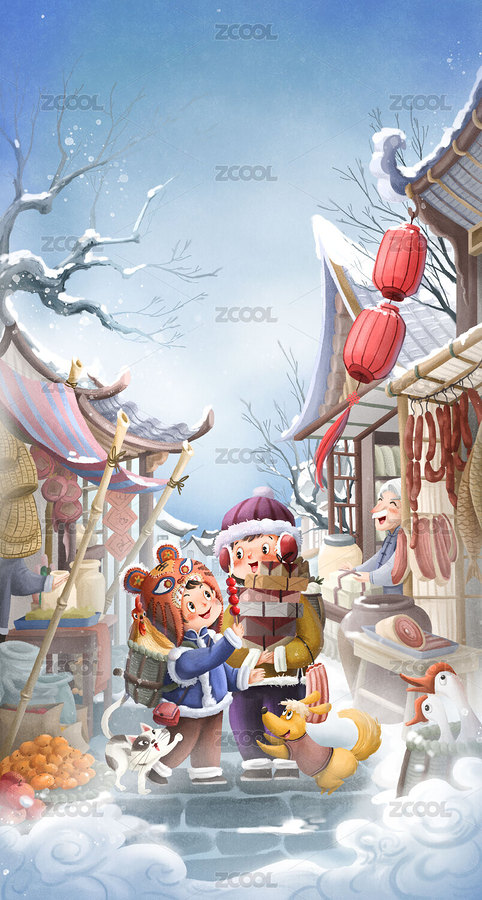 大雪天两个小朋友赶集（主预览-2161416） - 未分类 - 站酷设计师喇叭岛原创素材 - 站酷ZCOOL