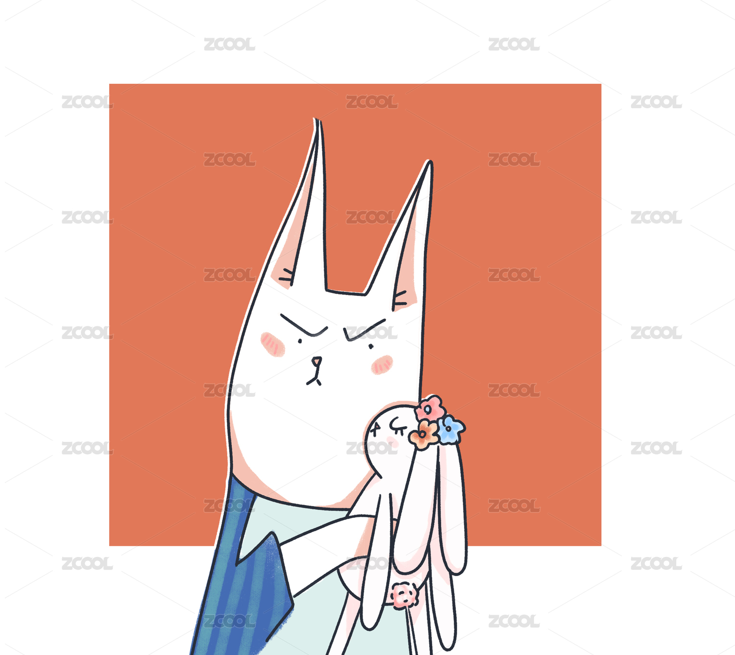 猫猫抱着他的兔子玩偶IP形象设计