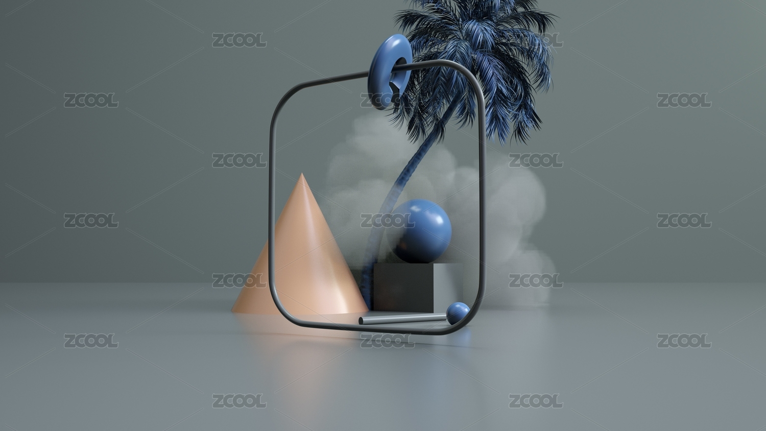 三维渲染的简约简洁极简风格几何体场景海报