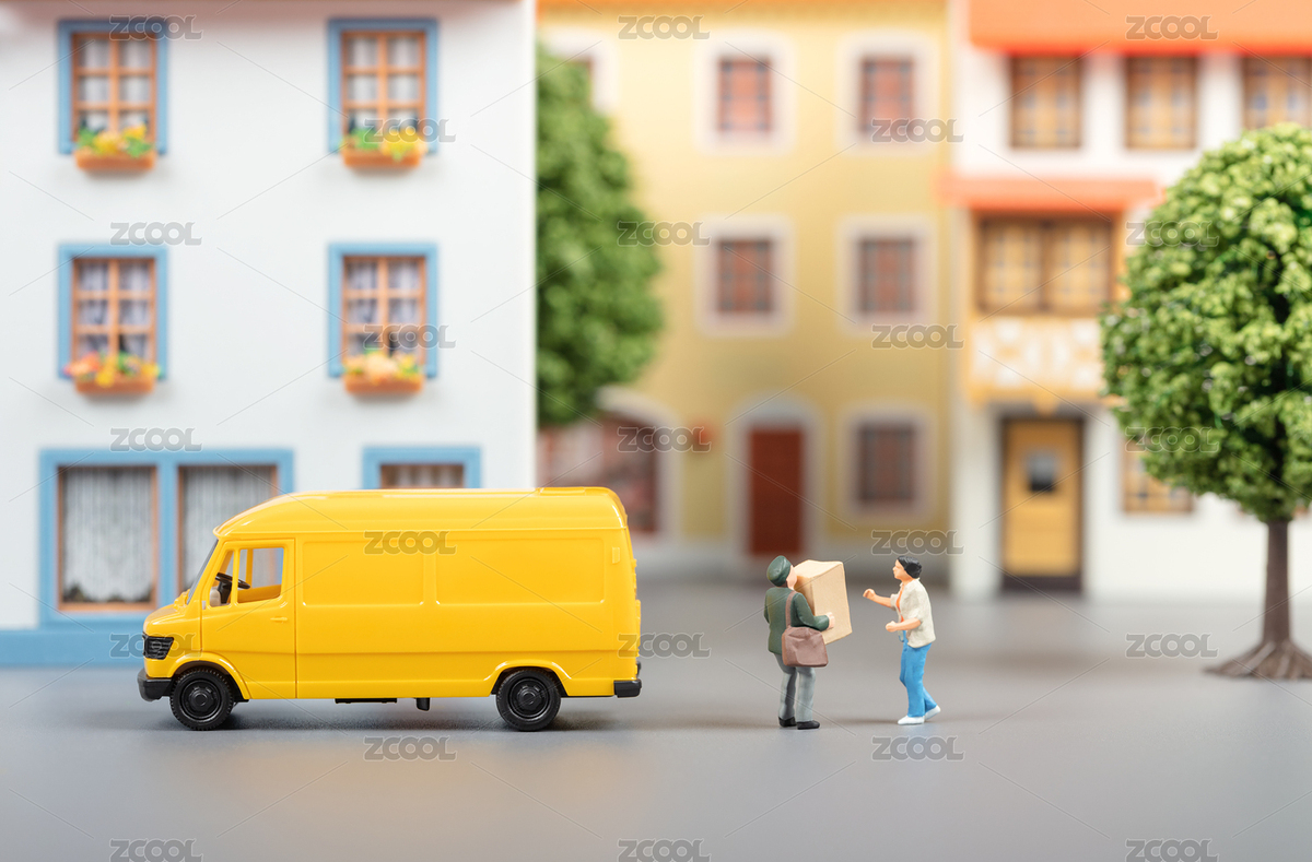 微縮創(chuàng)意小區(qū)住宅物流與派送包裹的快遞員（主預覽-5618263） - 未分類 - 站酷設計師黑白湊原創(chuàng)素材 - 站酷ZCOOL