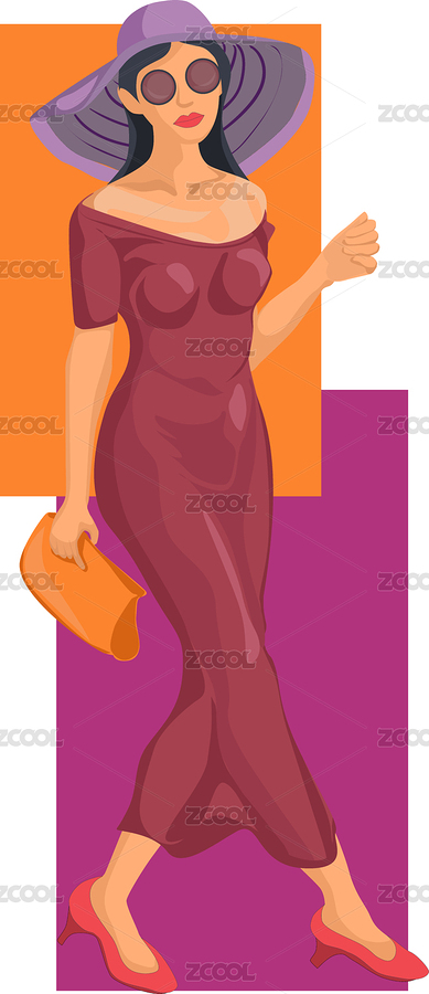 穿緊身連衣裙戴遮陽(yáng)帽的美女走路姿態(tài)卡通畫（主預(yù)覽-2519386） - 未分類 - 站酷設(shè)計(jì)師walkingsky原創(chuàng)素材 - 站酷ZCOOL