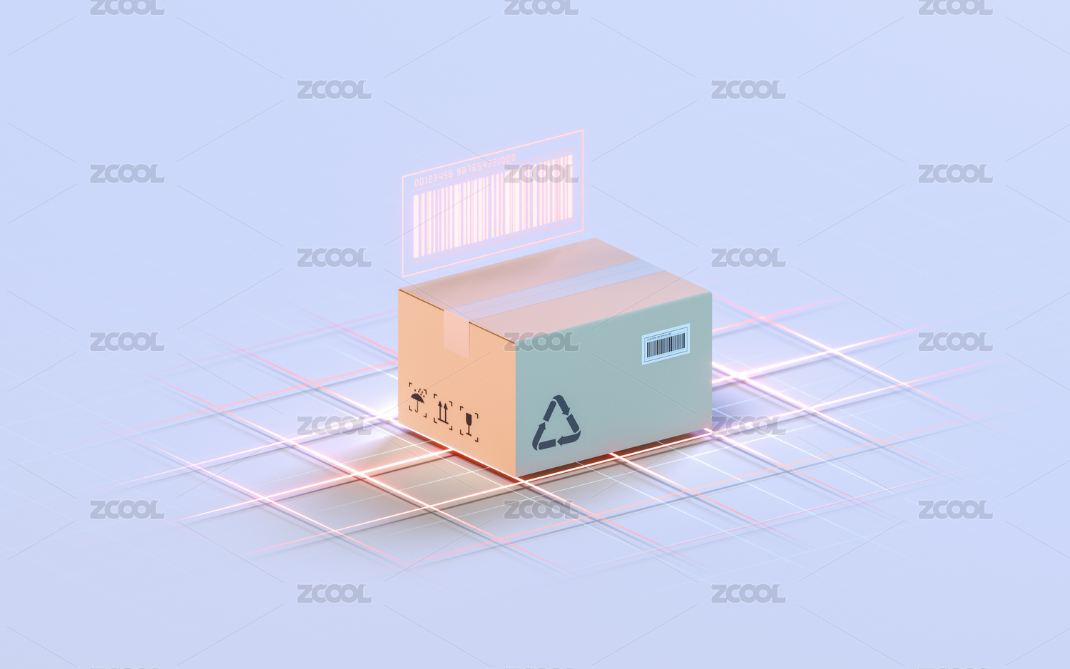 包装箱与箱子上的条形码 3D渲染