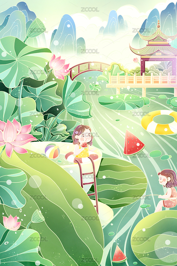 二十四節(jié)氣之夏至小暑大暑夏天夏季插畫（主預(yù)覽-7210071） - 未分類 - 站酷設(shè)計(jì)師提詩畫神馬原創(chuàng)素材 - 站酷ZCOOL