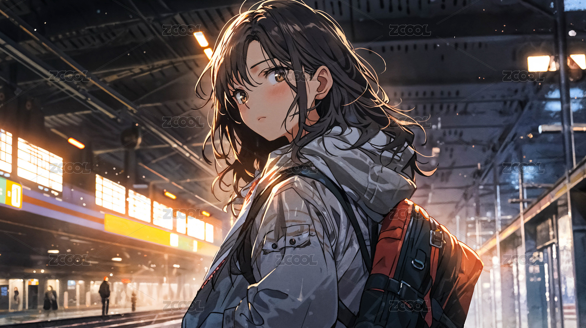 車站等候的女孩（主預(yù)覽-4015426） - 未分類 - 站酷設(shè)計師梅路艾姆原創(chuàng)素材 - 站酷ZCOOL