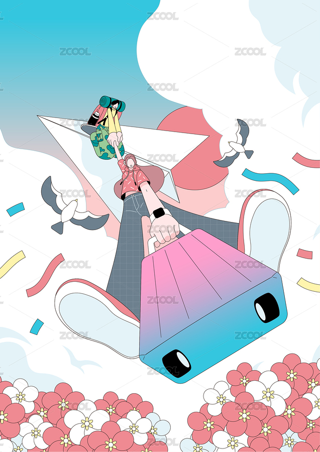 假期旅行插畫手拿行李箱的女孩（主預覽-8675481） - 未分類 - 站酷設計師seecootee原創(chuàng)素材 - 站酷ZCOOL