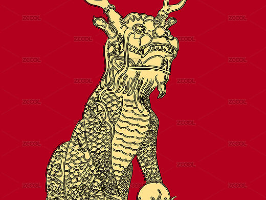 传统古典手绘麒麟神兽矢量白描中国画