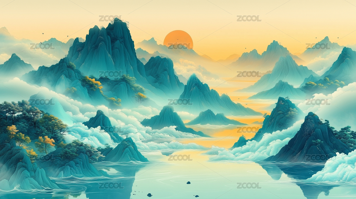 新國風(fēng)古風(fēng)國潮青綠山水畫水墨傳統(tǒng)背景壁紙（主預(yù)覽-1567819） - 未分類 - 站酷設(shè)計師Z203623467原創(chuàng)素材 - 站酷ZCOOL