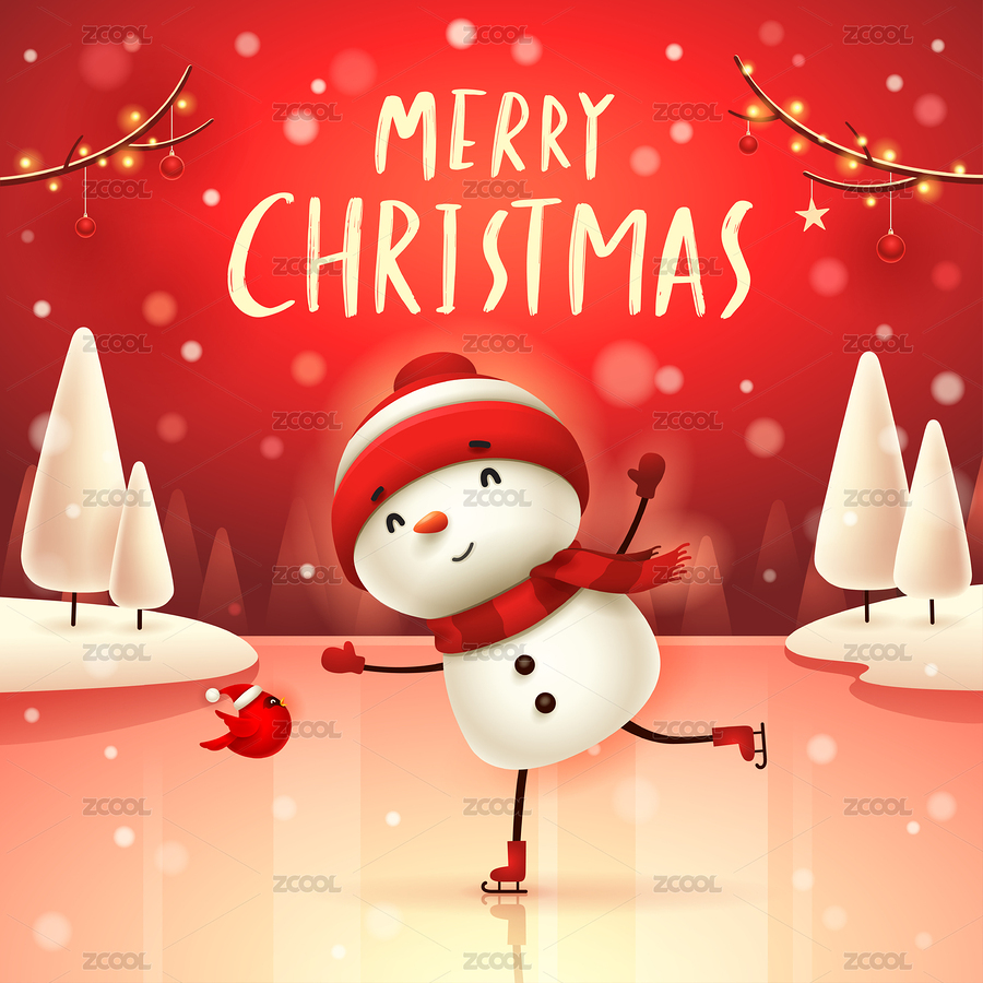 在圣誕雪景冬季景觀溜冰鞋開朗雪人。（主預覽-7285724） - 未分類 - 站酷設計師OriArtiste原創(chuàng)素材 - 站酷ZCOOL