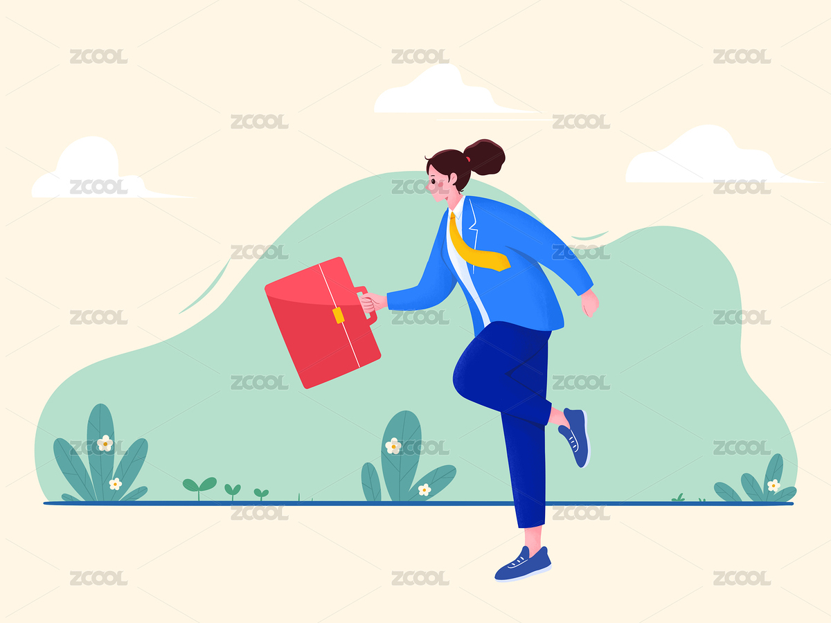 扁平插画职场女性跑步去上班（主预览-6141465） - 未分类 - 站酷设计师温暖的文文原创素材 - 站酷ZCOOL