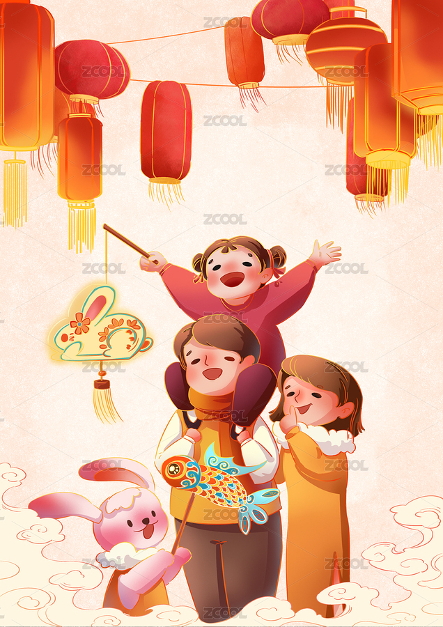 一家人出门看元宵灯会（主预览-3677003） - 未分类 - 站酷设计师沈豆豆bing原创素材 - 站酷ZCOOL