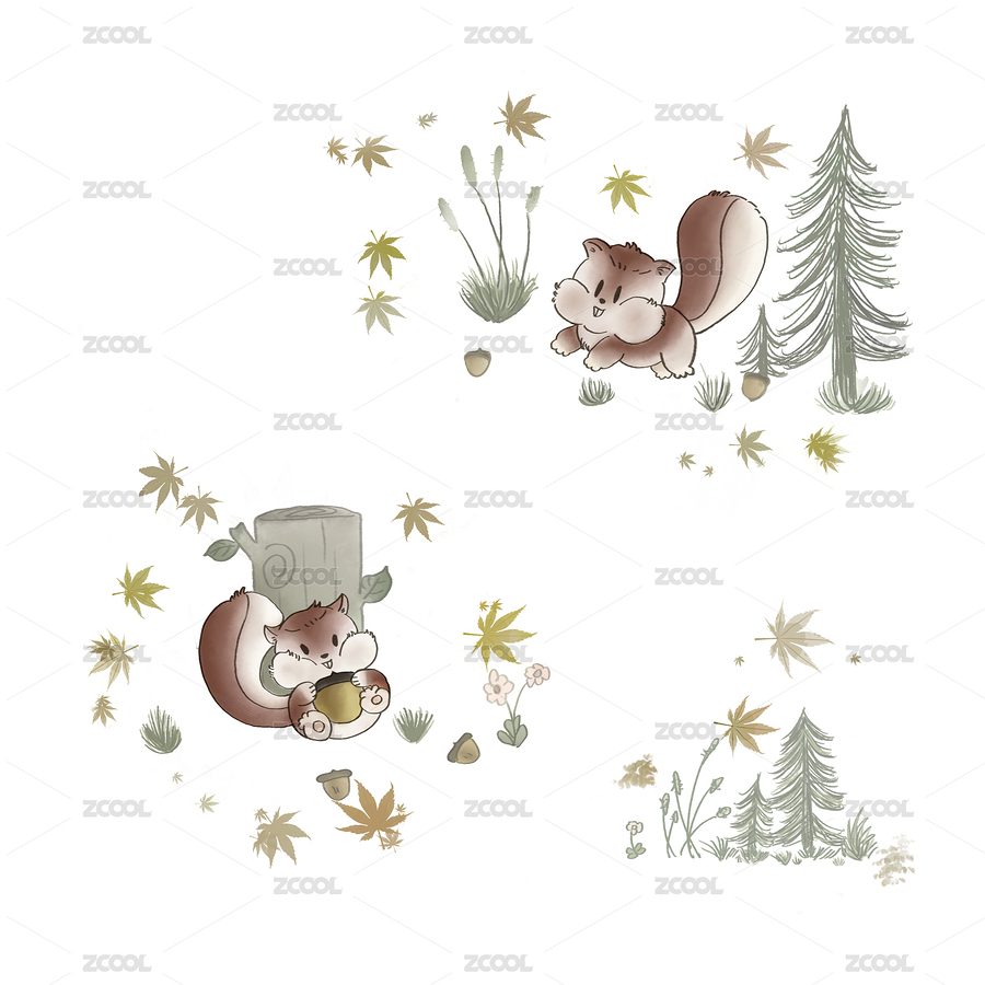 森林中的小松鼠卡通風(fēng)（主預(yù)覽-3490088） - 未分類 - 站酷設(shè)計(jì)師小雨天91原創(chuàng)素材 - 站酷ZCOOL